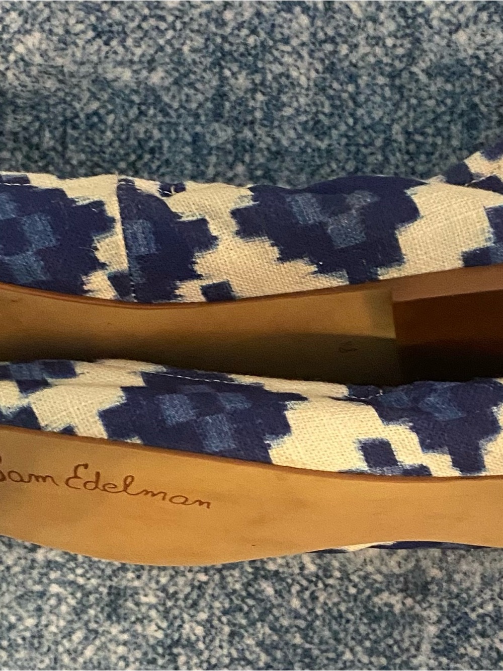 Sam Edelman Navy and Cream Geometric Ballet Flats - Picture 3 of 6